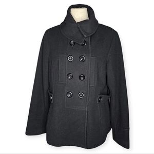 Braetan Black Wool Peacoat Double Breasted Military Coat Womens XL